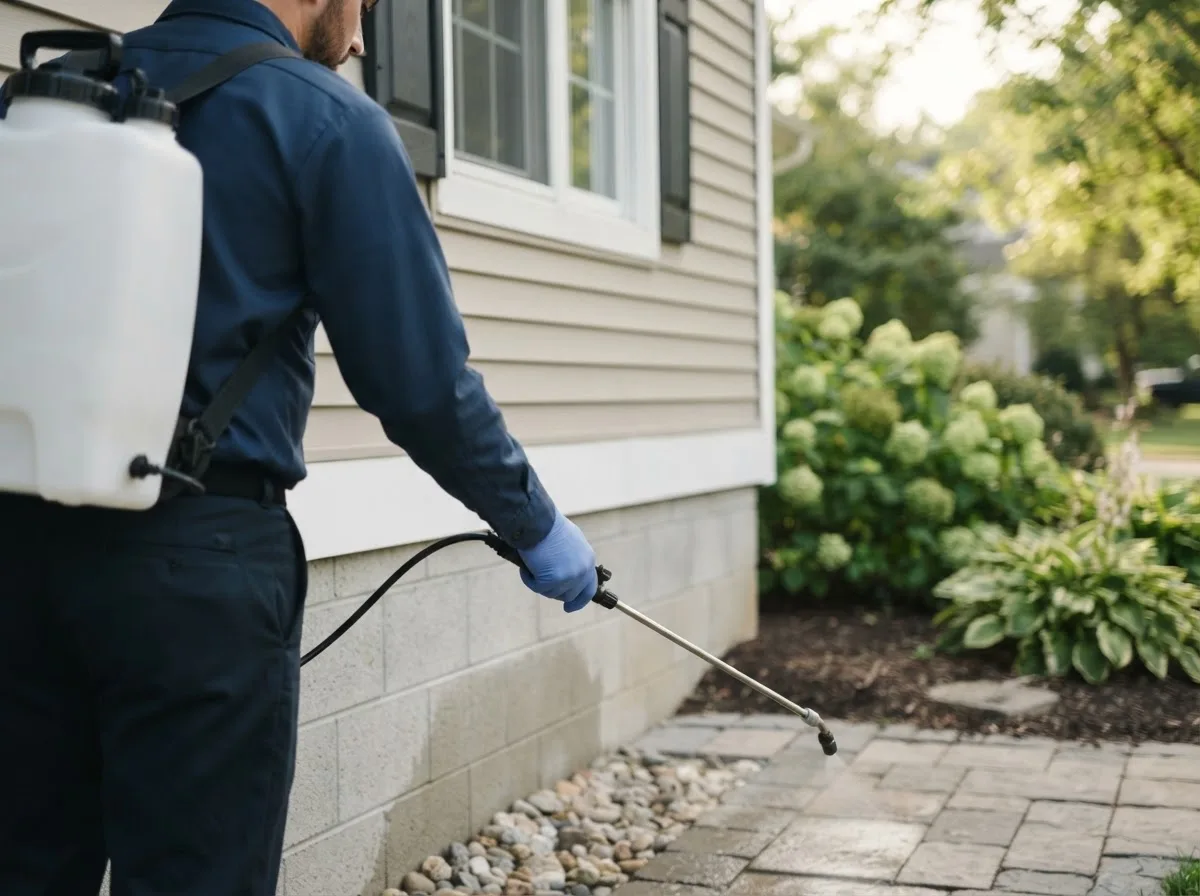 Pest control technician inspecting a home in North Canton, CT
